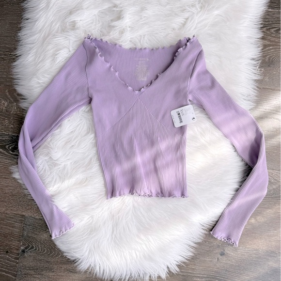 NWT Free People Intimately Lavendar Purple Ribbed Long Sleeve Stretch Top XS S - Picture 1 of 5